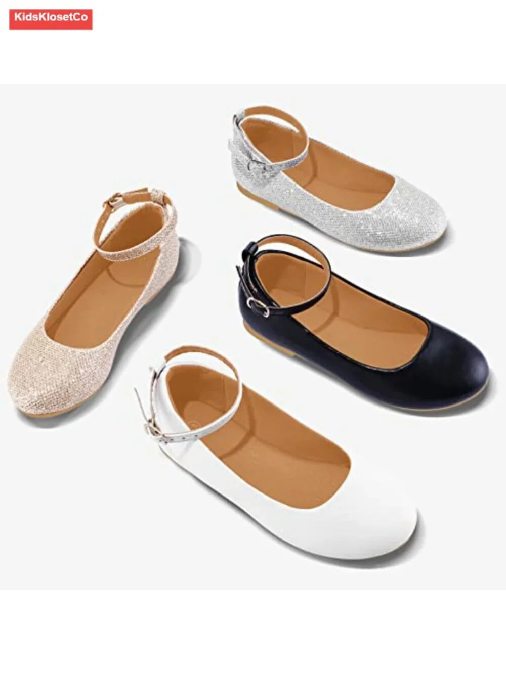 Girls Ballet Flats with Removable Ankle Strap, Flexible TPR Sole, Casual/Party/